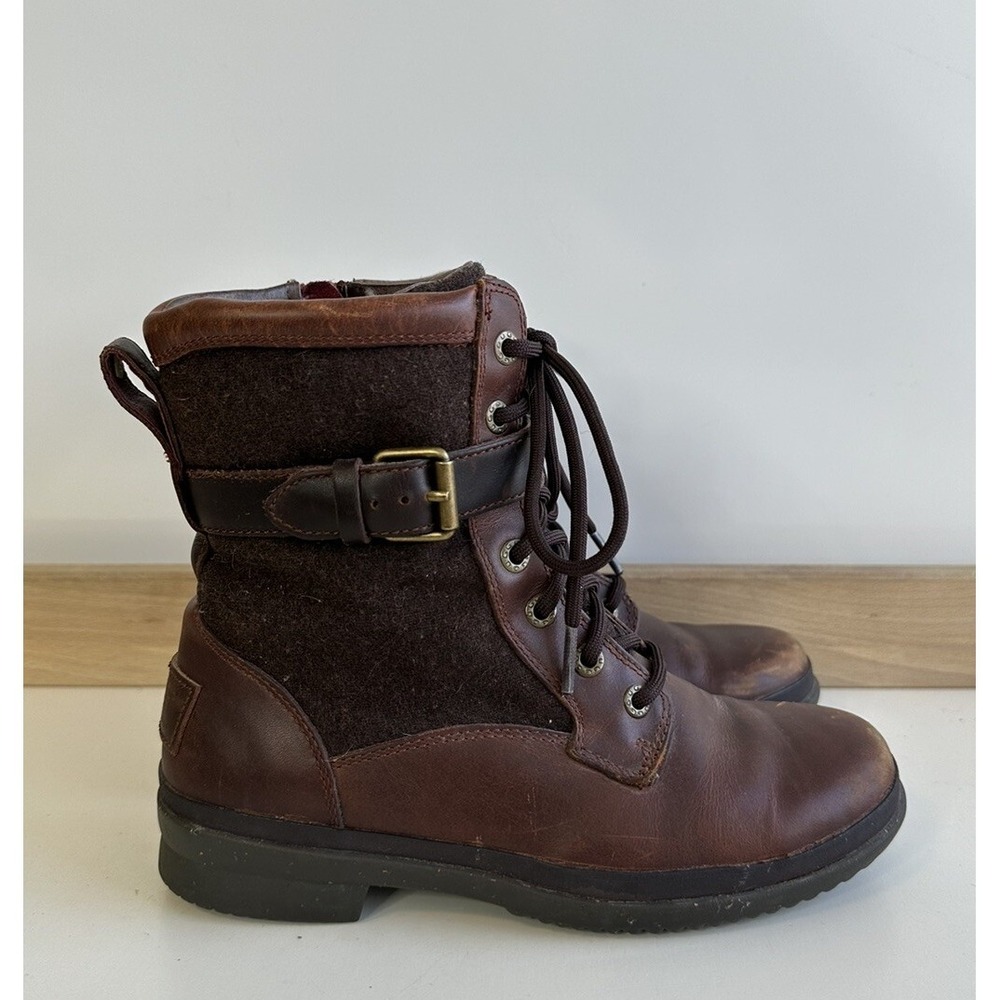 UGG Women's Kesey Brown Leather Lined Lace-Up Waterproof Combat Boots / Sz 5
